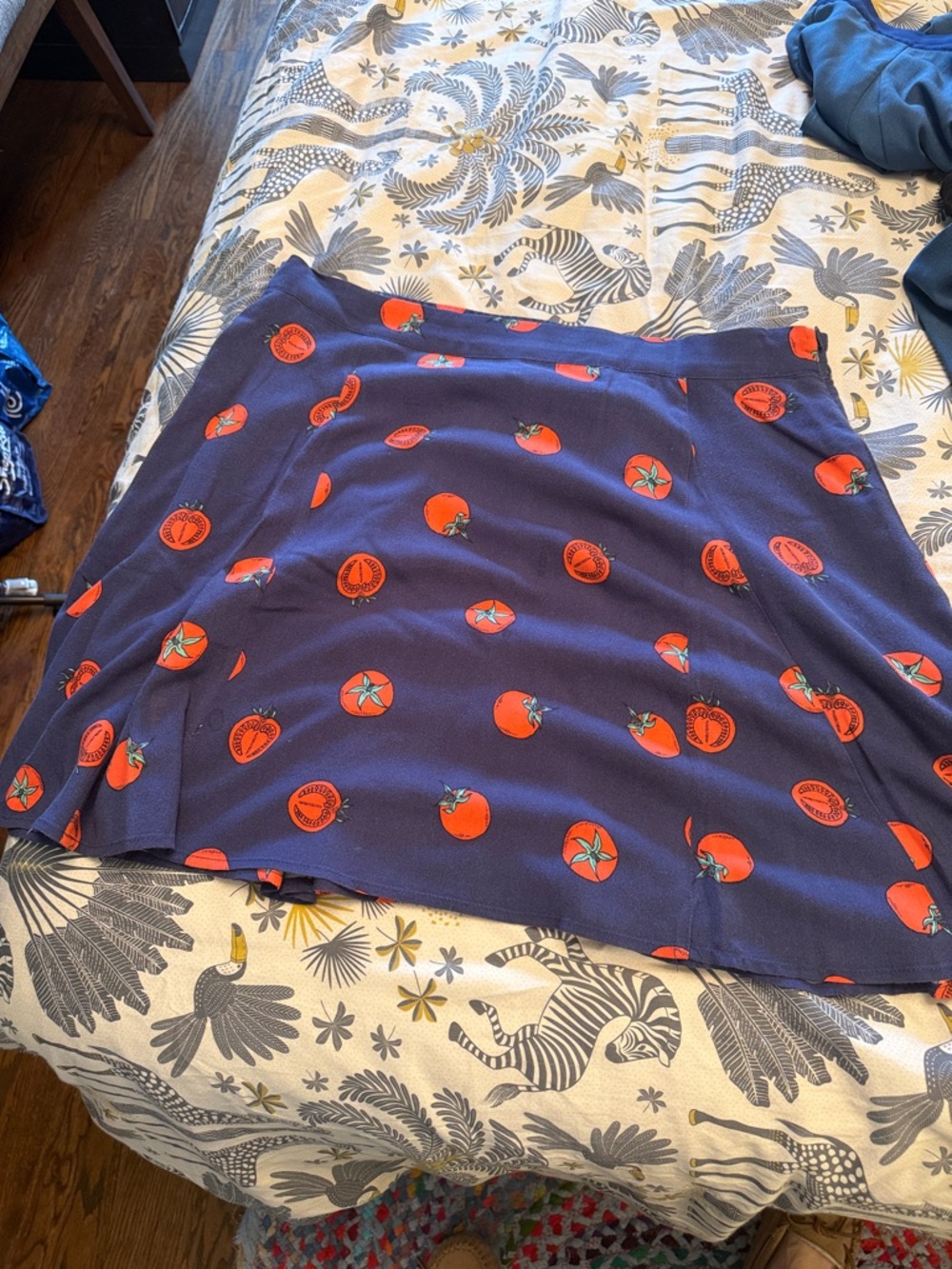 Modcloth Navy Skirt with Red Tomato Print